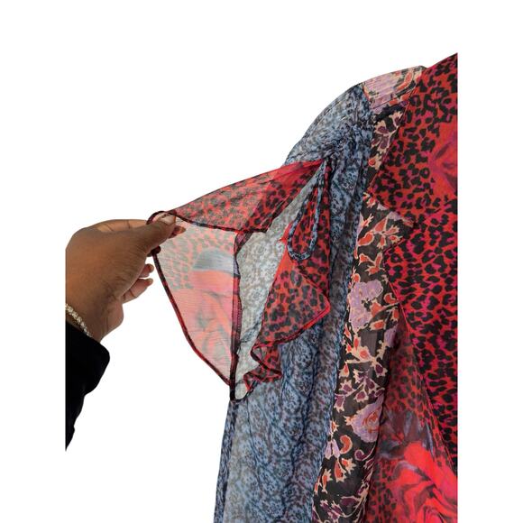 Free People Toni Printed Mini Dress Sheer Ruffle Red Floral Whimsical Fairy XL - Picture 7 of 12